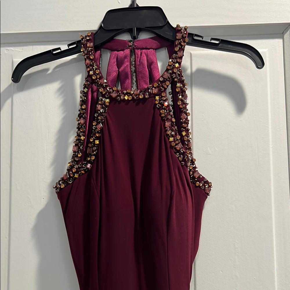 Garnet Red Embellished Halter Gown